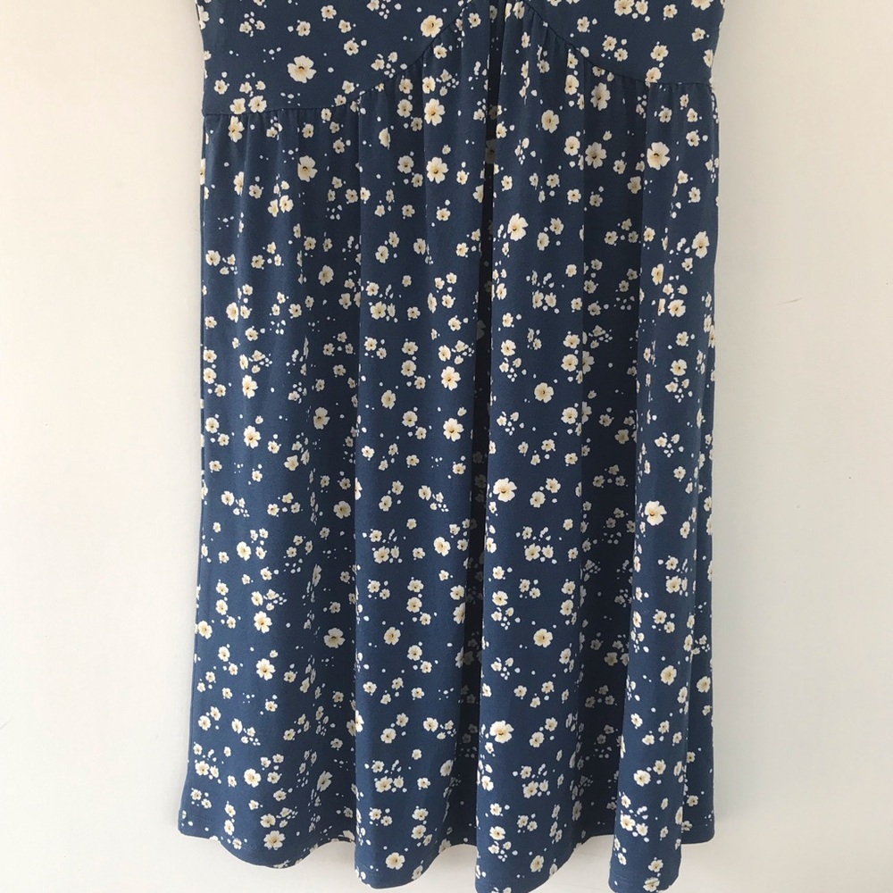 Blue White Yellow Floral Flowers Spring Mini  Fit and Flare Dress size S - Picture 3 of 5
